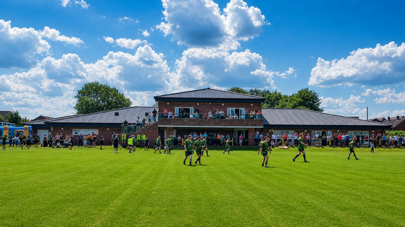 The Golborne Parkside clubhouse and pitch on a matchday